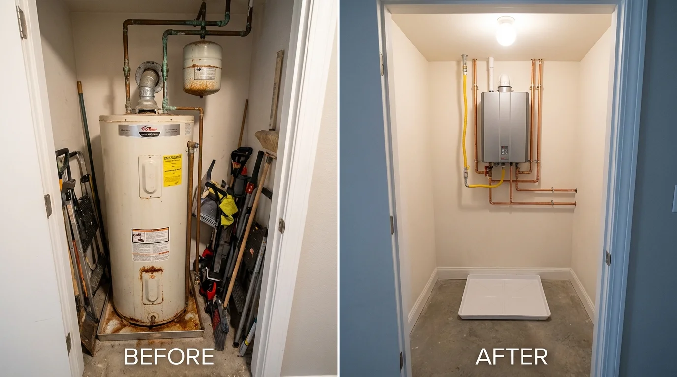 Tank water heater versus wall-mounted tankless unit comparison for Sun City, AZ homeowners