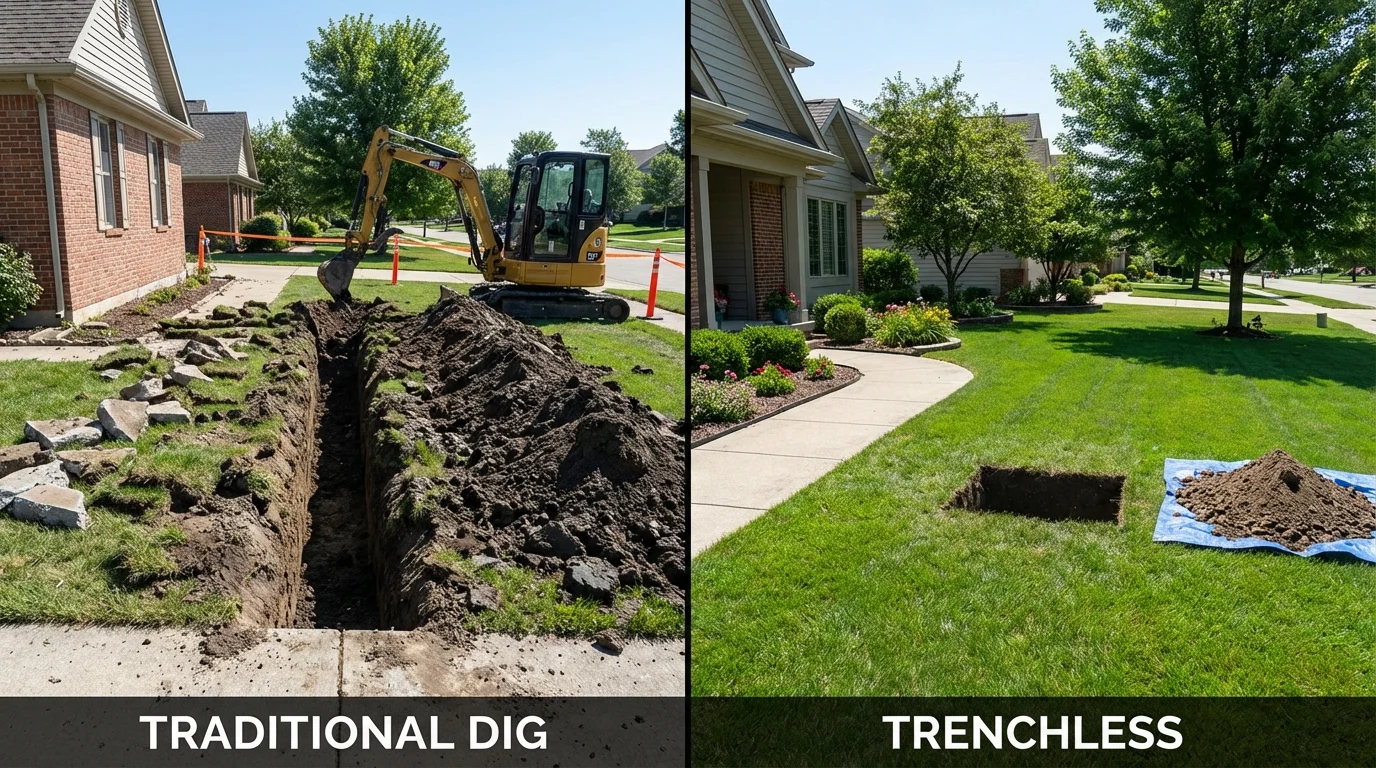 Trenchless sewer repair with minimal yard damage versus traditional excavation in Sun City, AZ